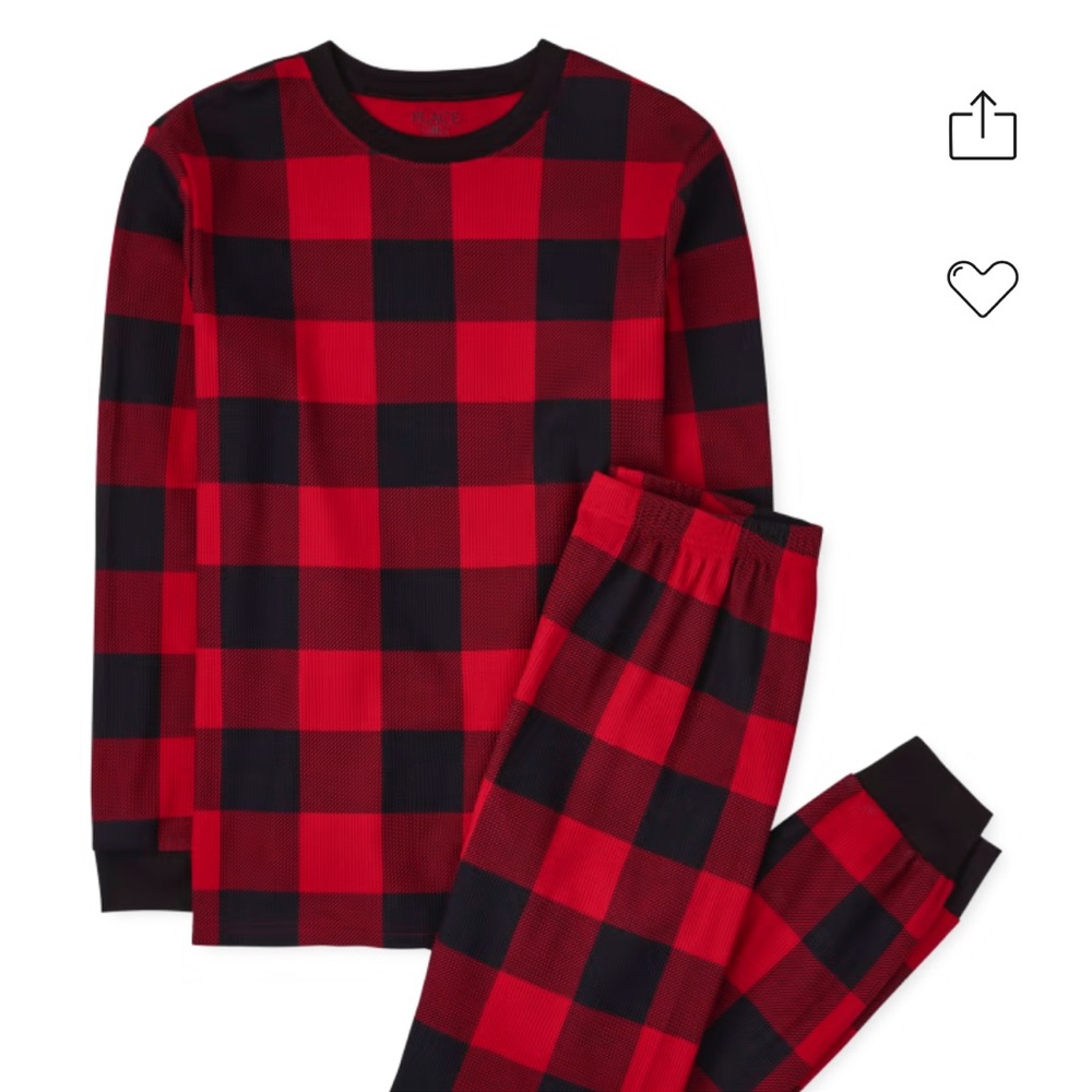 Unisex Adult Matching Family Thermal Buffalo Plaid Cotton Pajamas - Ruby